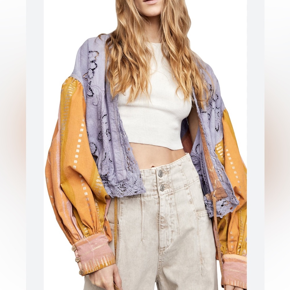 Free people 100% cotton embroidered adjustable jacket